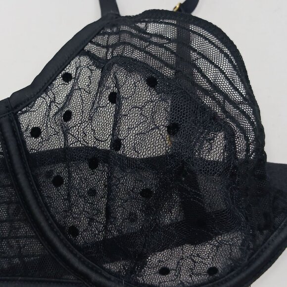 NWOT Victorias Secret Black Lace Low Cut Demi Bra 34B Mesh Underwire - Picture 4 of 10